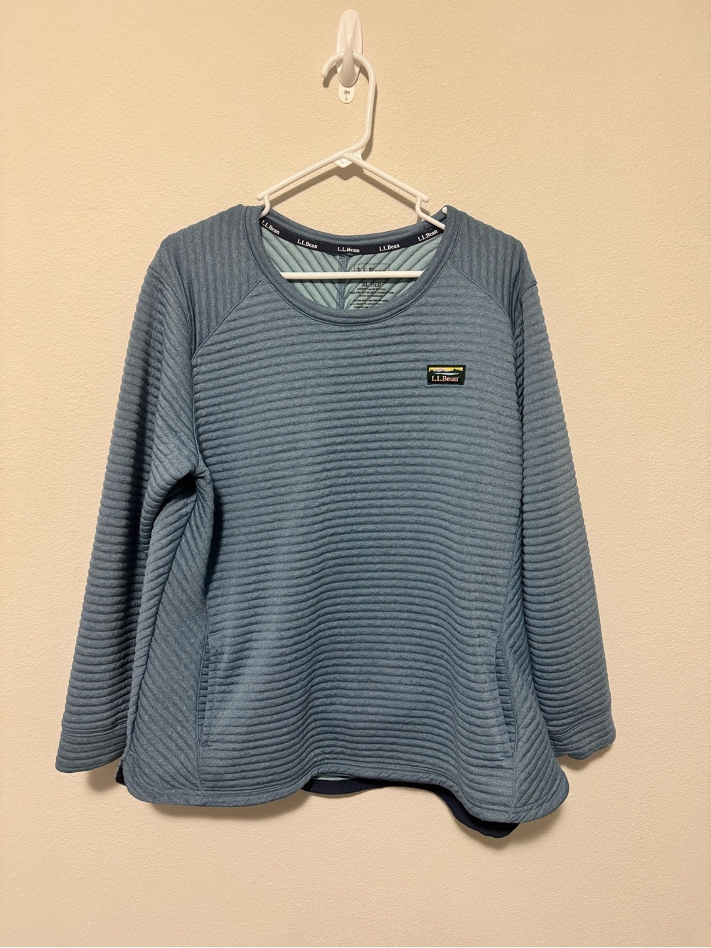 L.L. Bean Quilted Light Blue Crewneck Pullover
